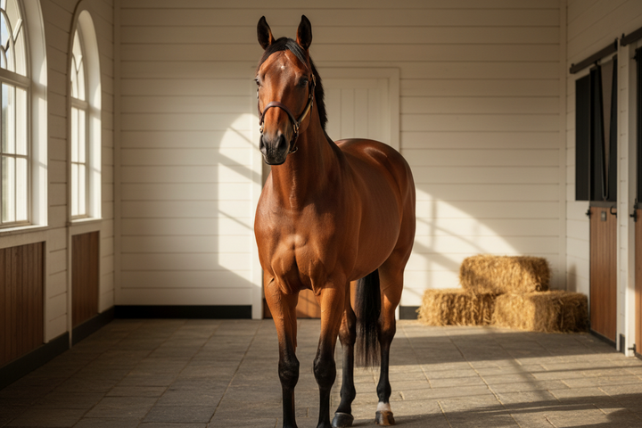 Retrato elegante de caballo en establo